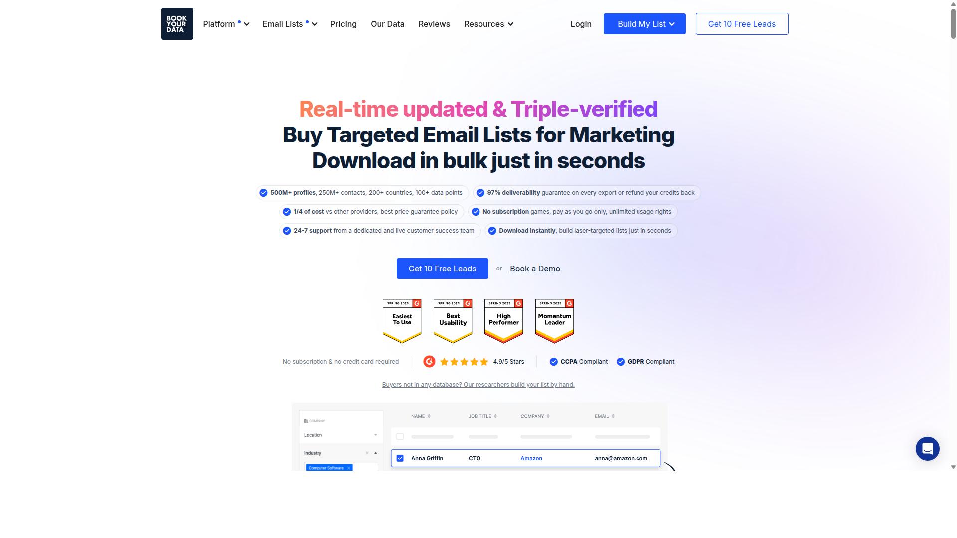 BookYourData for LinkedIn-Based Prospecting website